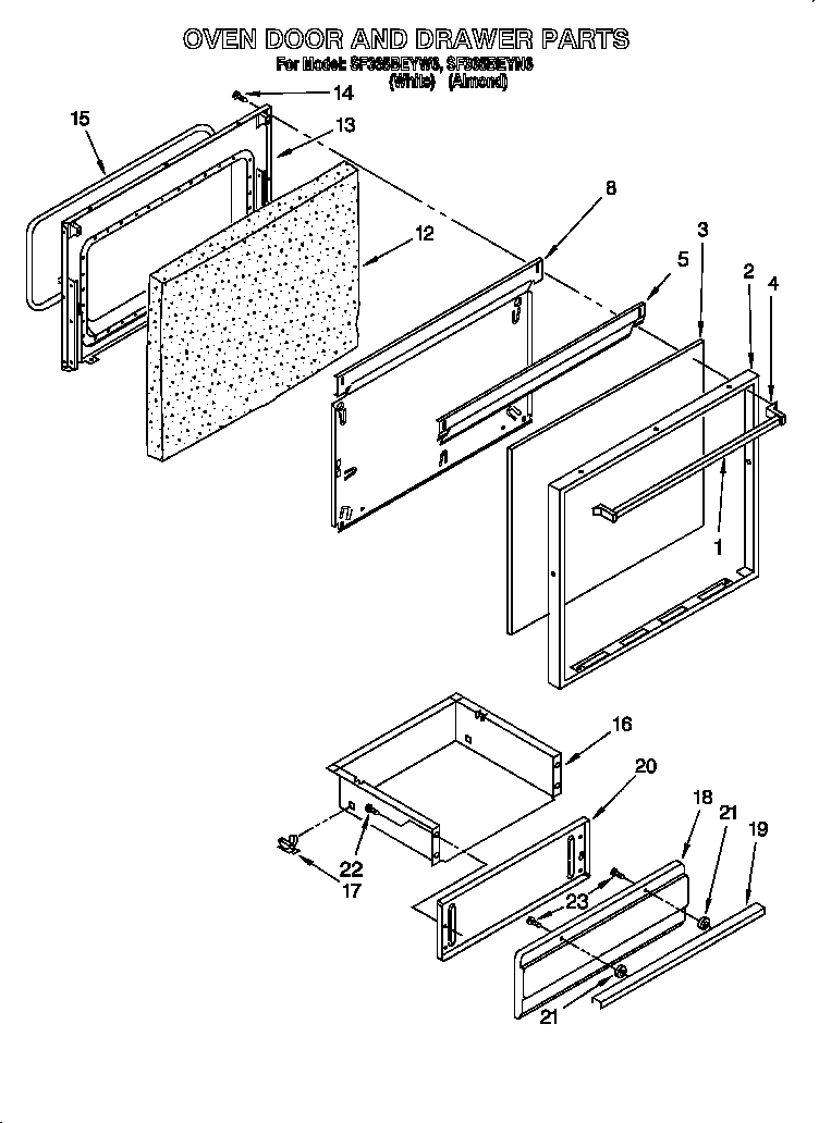 Oven door and drawer