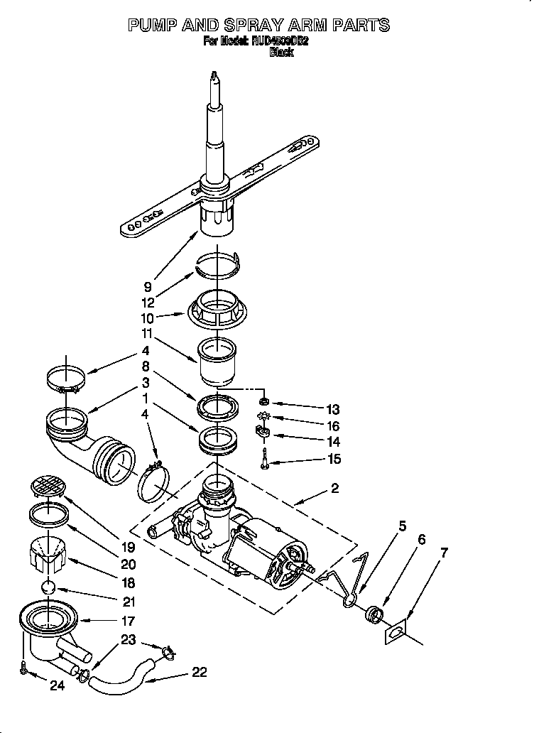 Pump and spray arm