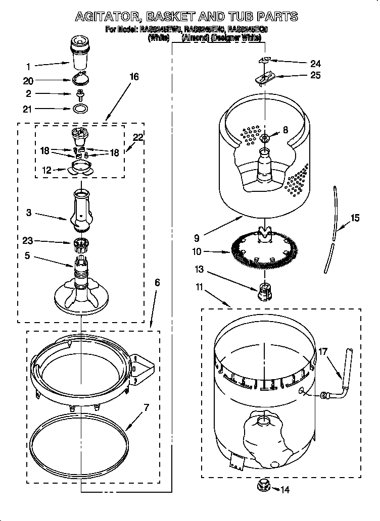 AGITATOR, BASKET AND TUB