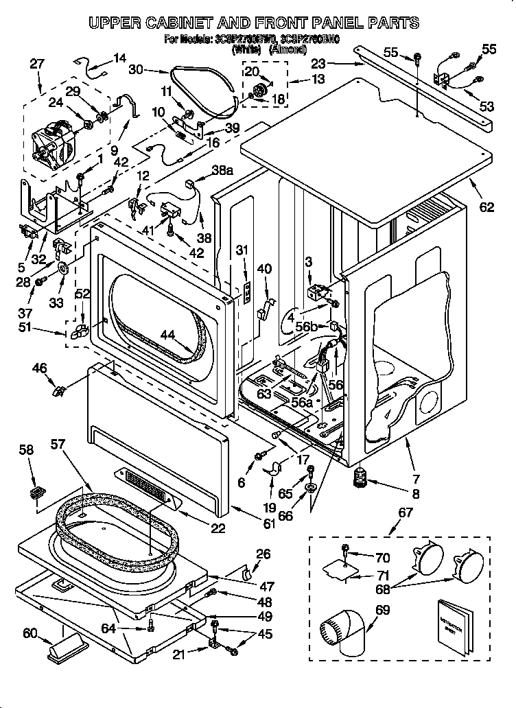 Upper cabinet and front panel