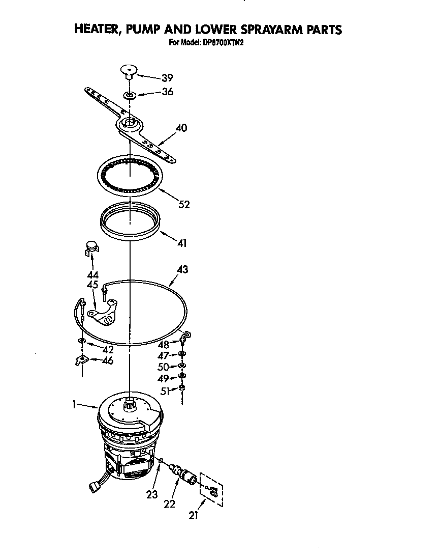 Heater, pump and lower spray arm