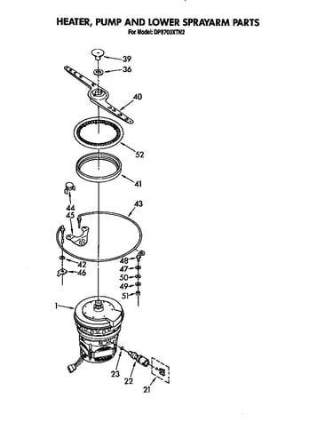Heater, pump and lower spray arm