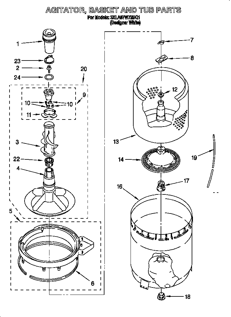 Agitator, basket and tub