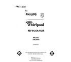 Whirlpool ARG490 front cover diagram