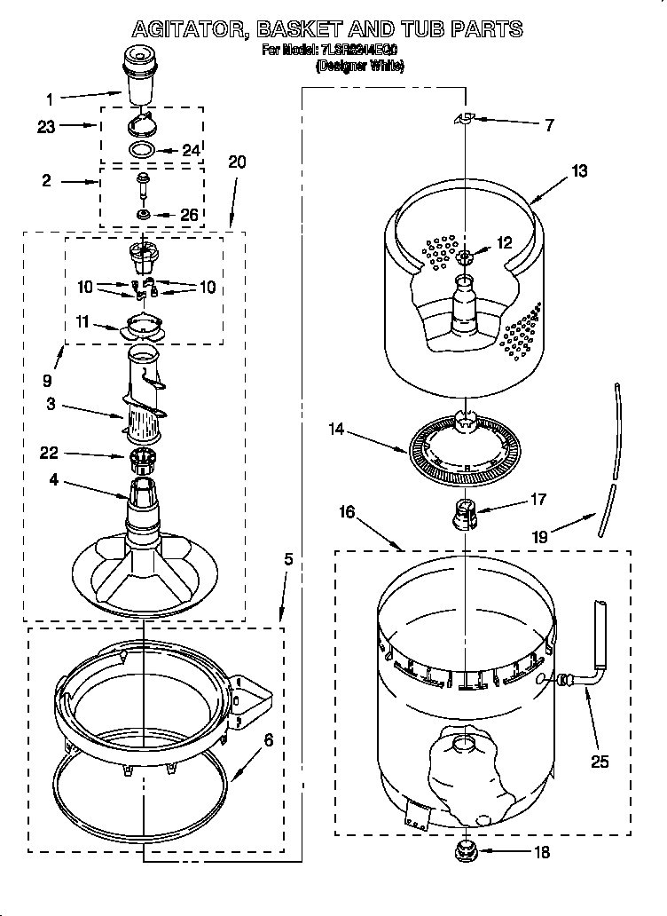 Agitator, basket and tub