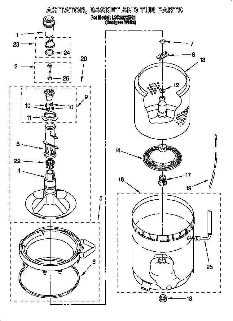 AGITATOR, BASKET AND TUB