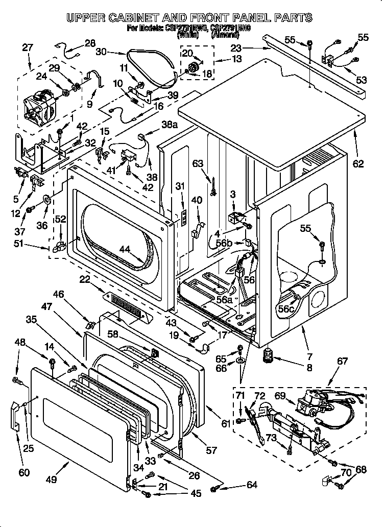 Upper cabinet and front panel
