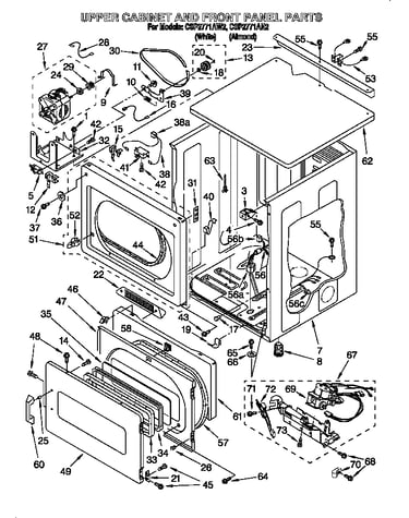 Upper cabinet and front panel