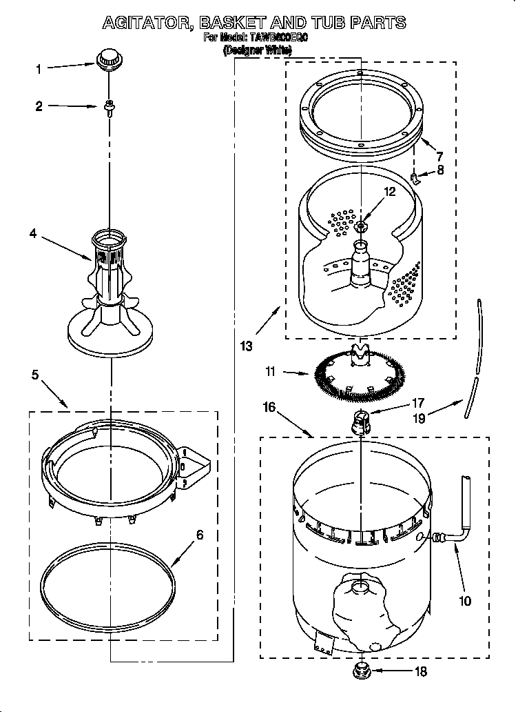 Agitator, basket, and tub