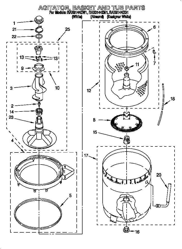 AGITATOR, BASKET AND TUB