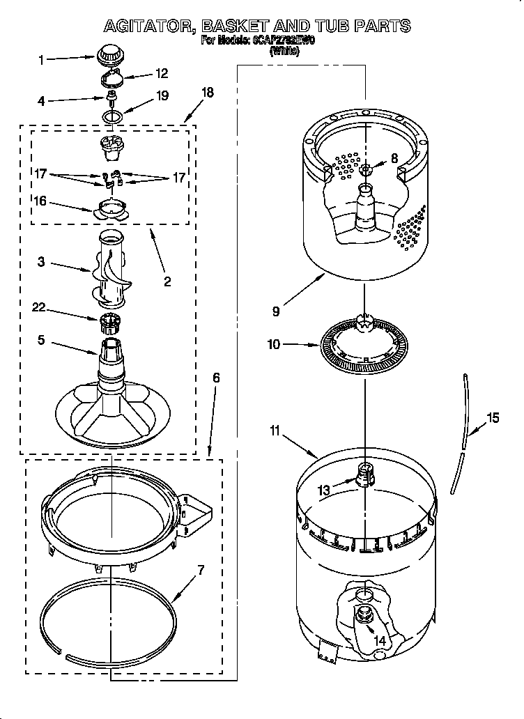 AGITATOR, BASKET AND TUB