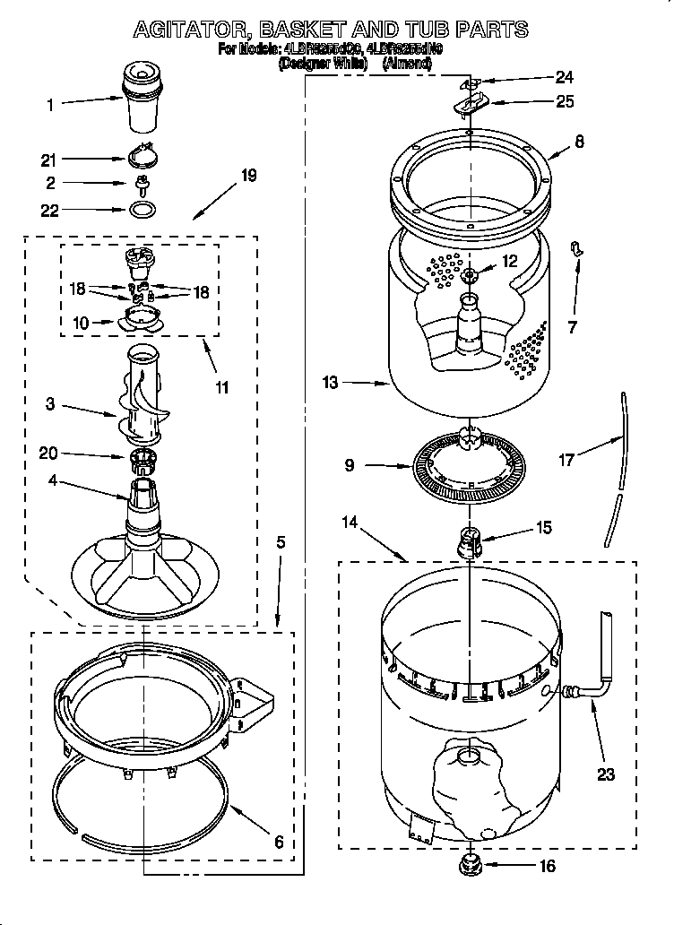 AGITATOR, BASKET AND TUB