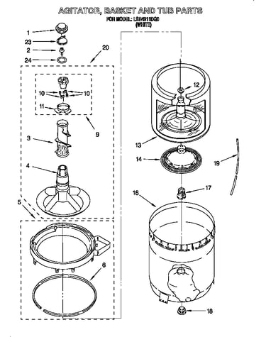 Agitator, basket and tub