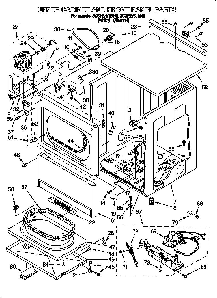 Upper cabinet and front panel