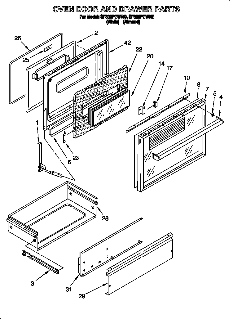 Oven door and drawer