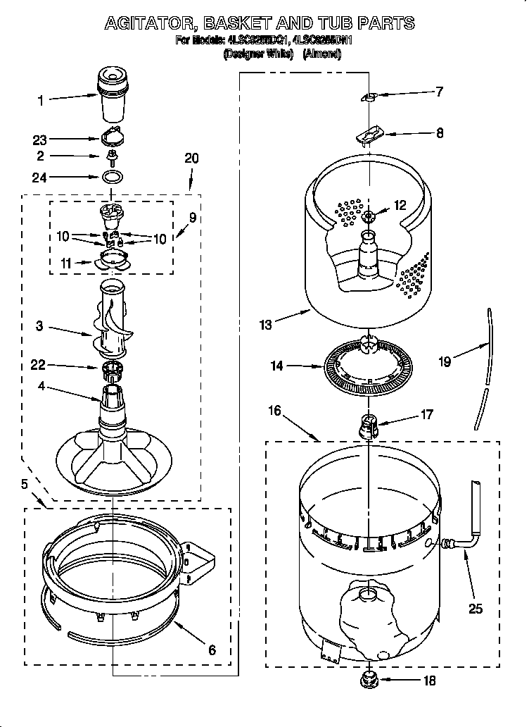 Agitator, basket, and tub