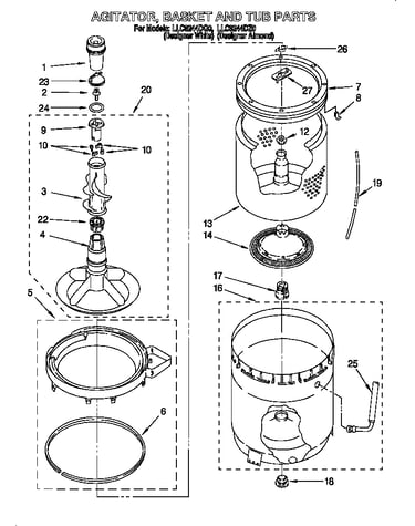 Agitator, basket and tub