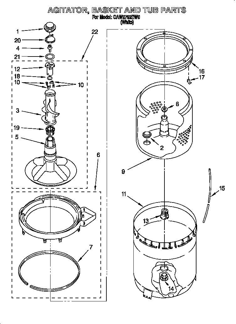 Agitator, basket and tub