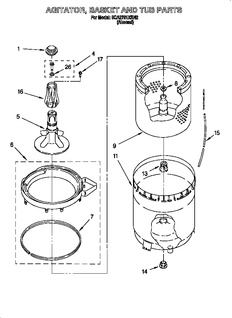 AGITATOR, BASKET AND TUB