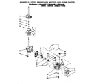 Whirlpool LLR6144AW0 brake, clutch, gearcase, motor, and pump diagram