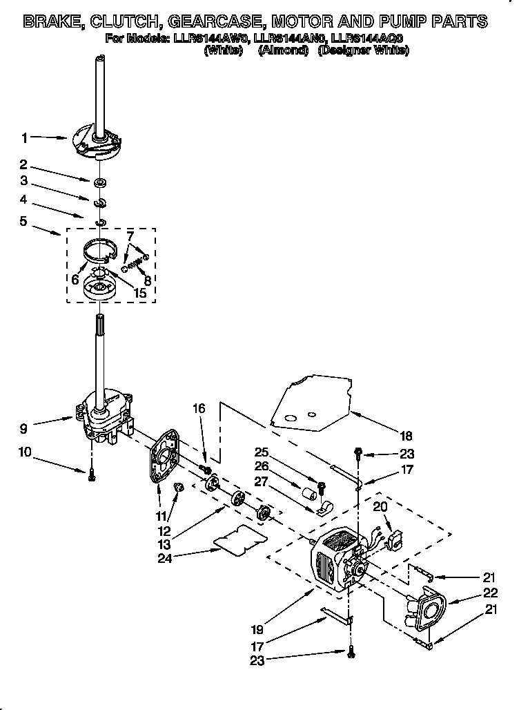 Brake, clutch, gearcase, motor, and pump