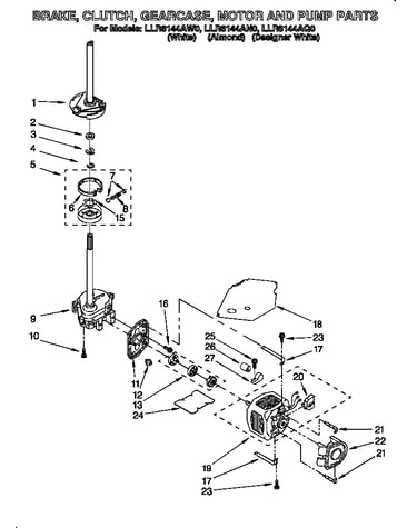 Brake, clutch, gearcase, motor, and pump