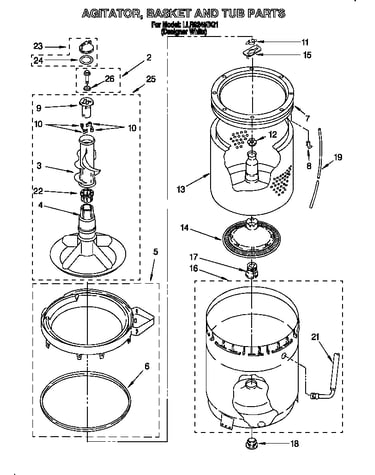 Agitator, basket and tub