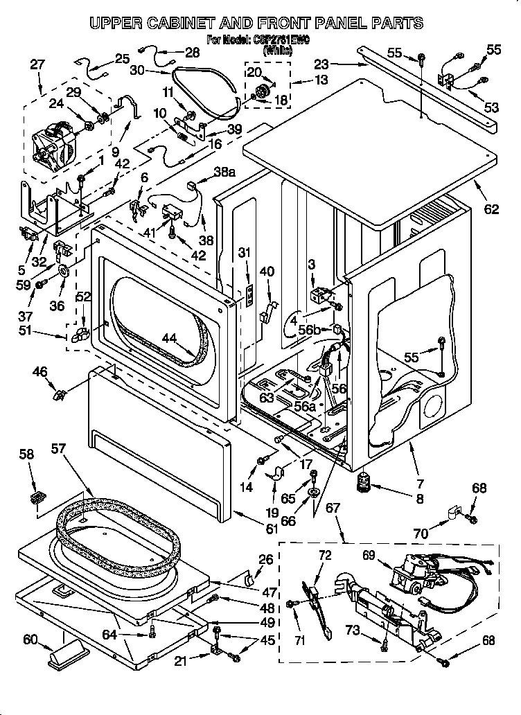 Upper cabinet and front panel