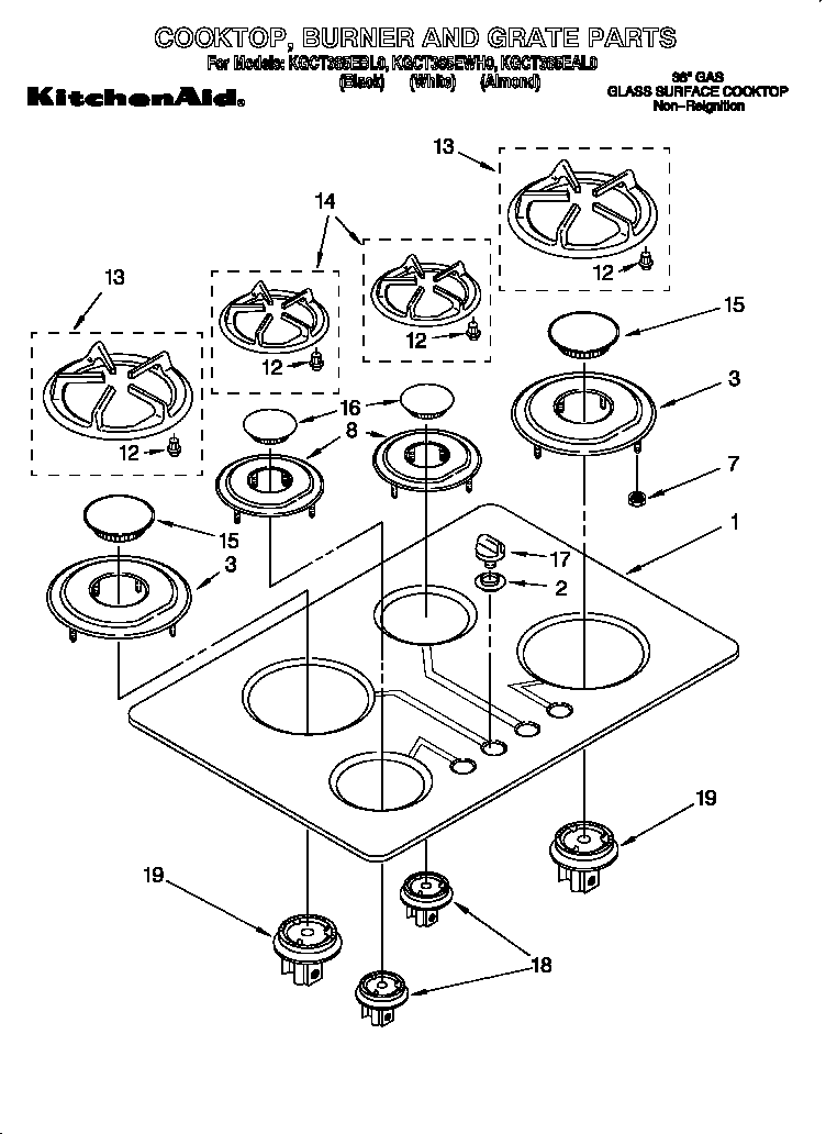 Cooktop, burner and grate