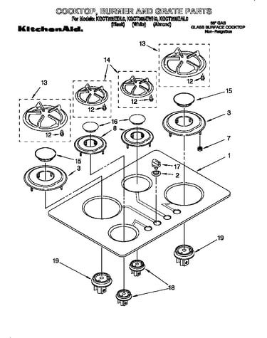 Cooktop, burner and grate