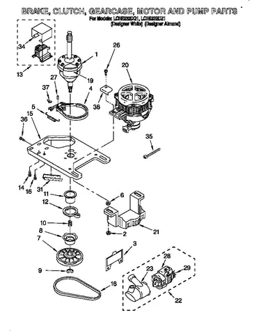 Brake, clutch, gearcase, motor and pump