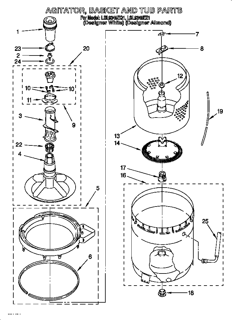 Agitator, basket and tub