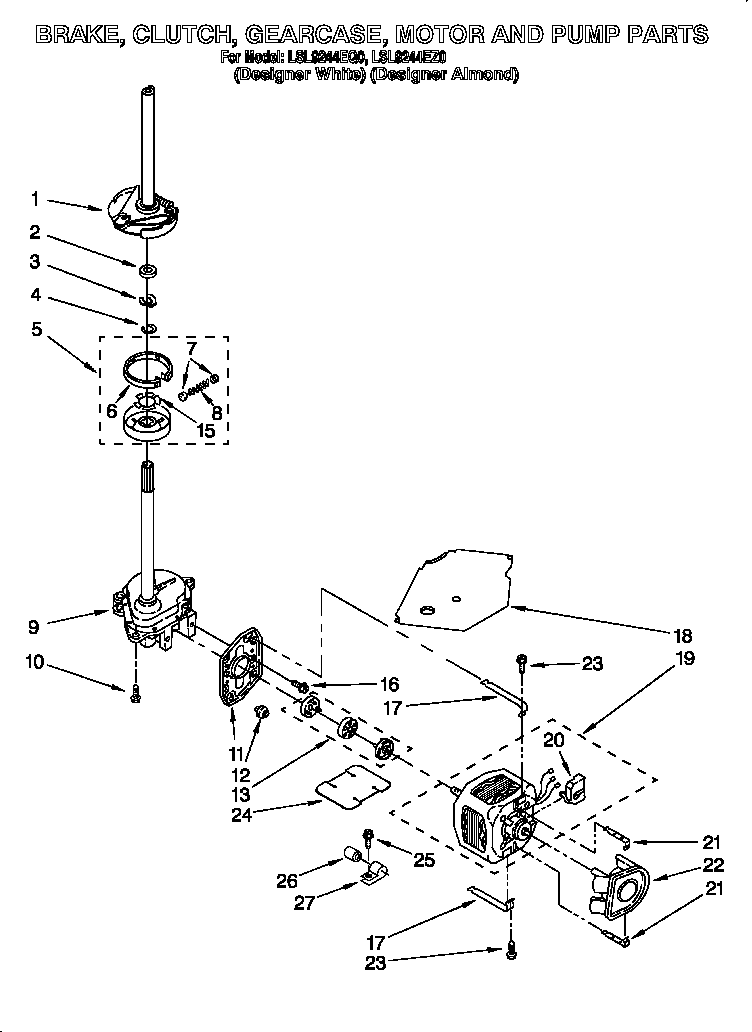 Brake, clutch, gearcase, motor and pump