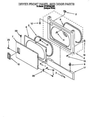 Dryer front panel and door