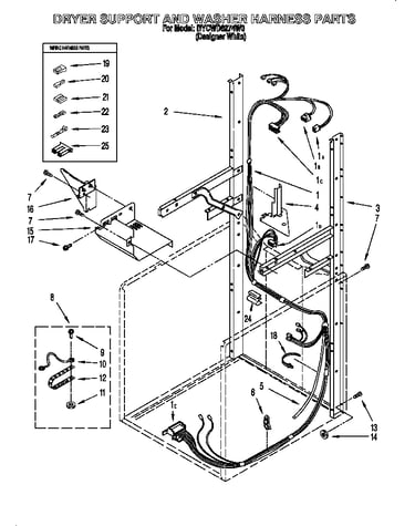 Dryer support and washer harness