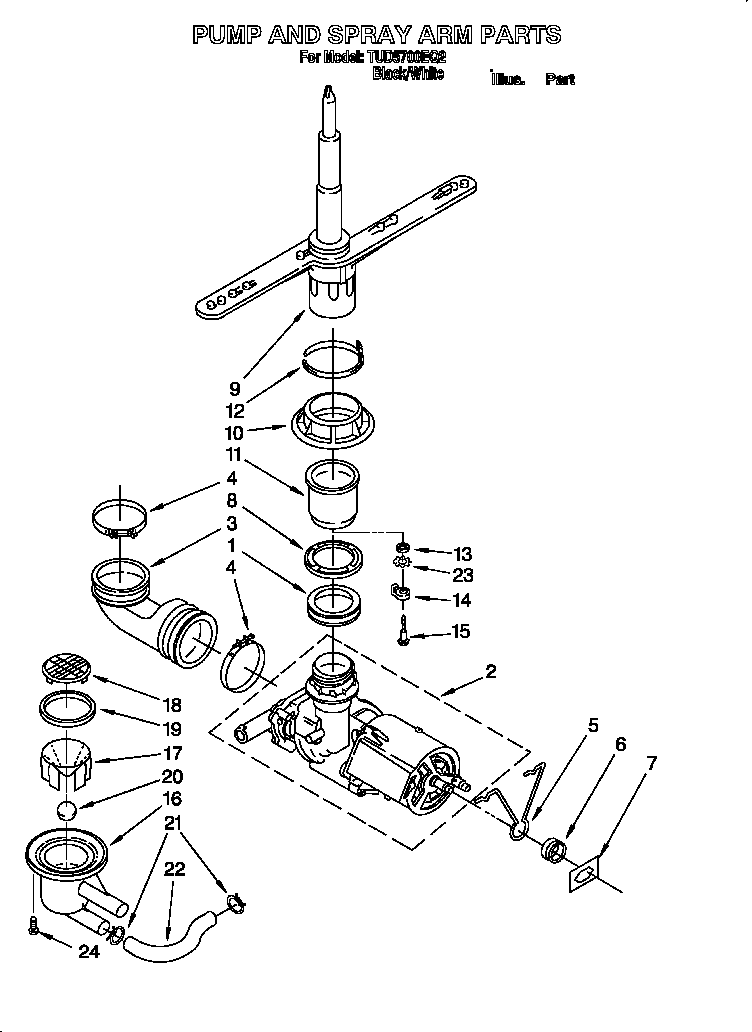 Pump and spray arm