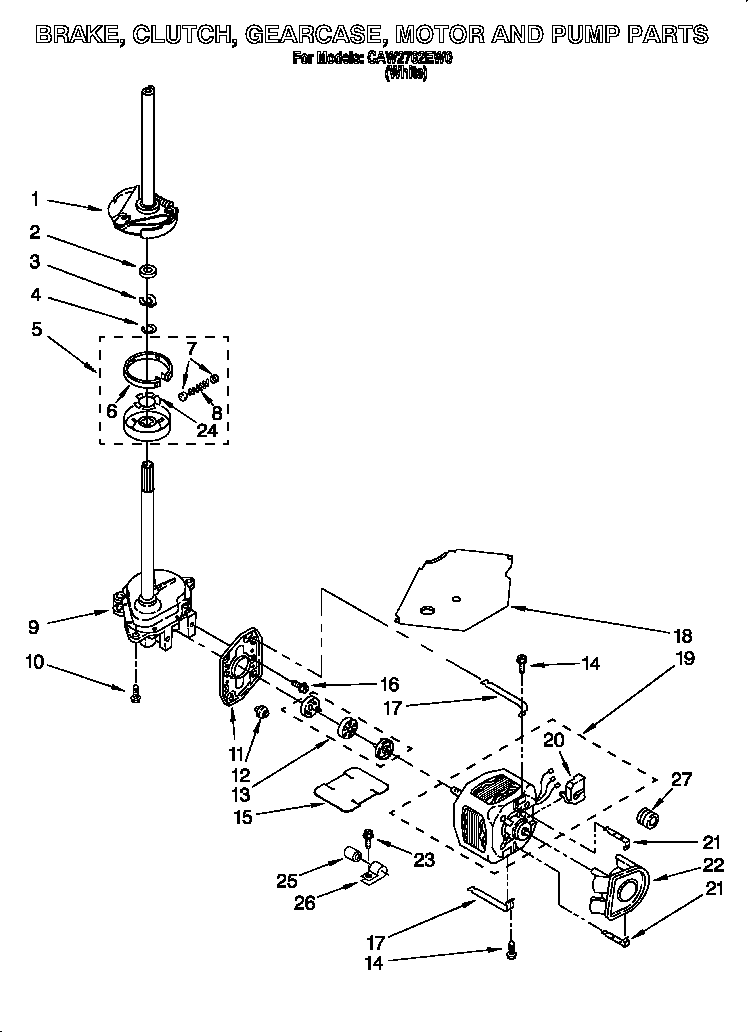 Brake, clutch, gearcase, motor and pump