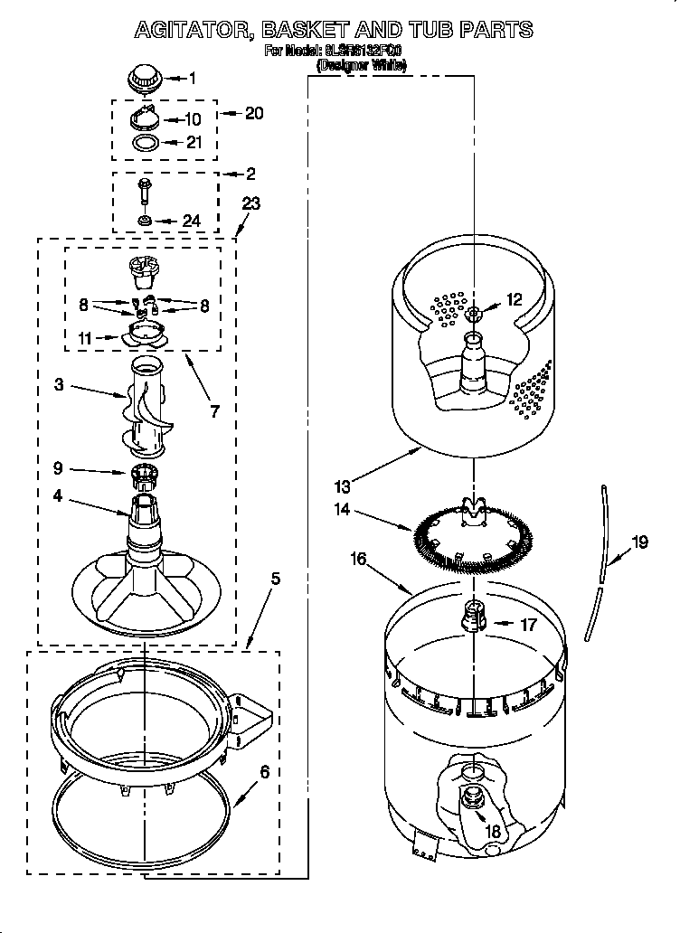 Agitator, basket and tub