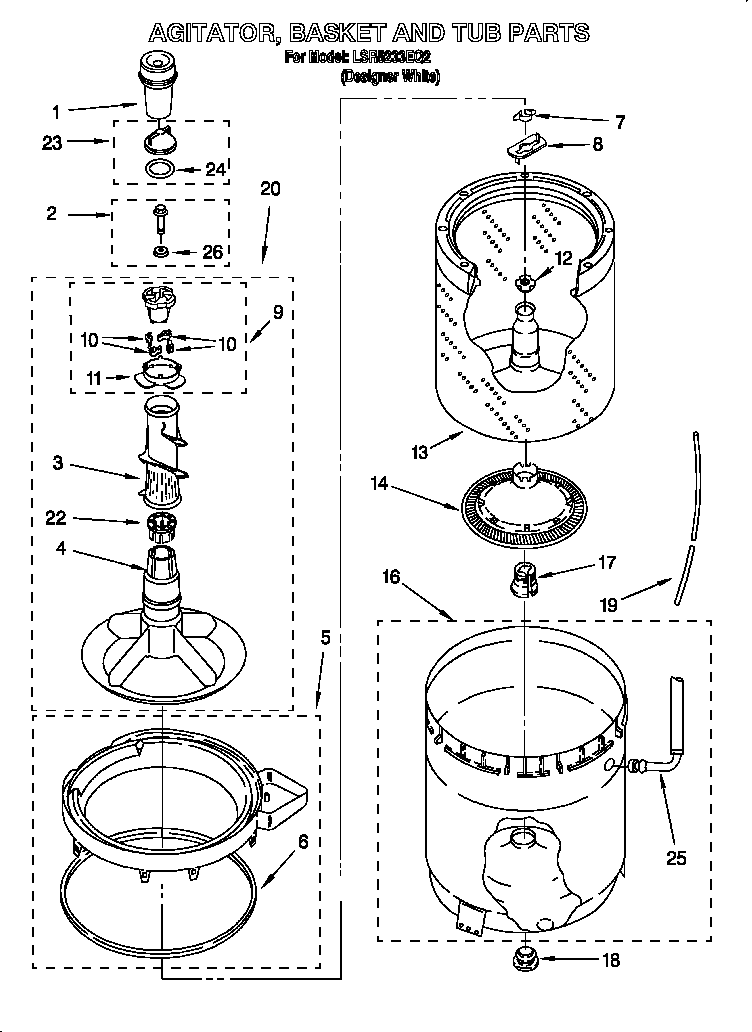 Agitator, basket and tub parts