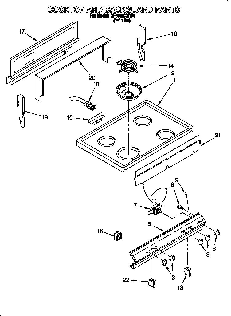 Cooktop and backguard