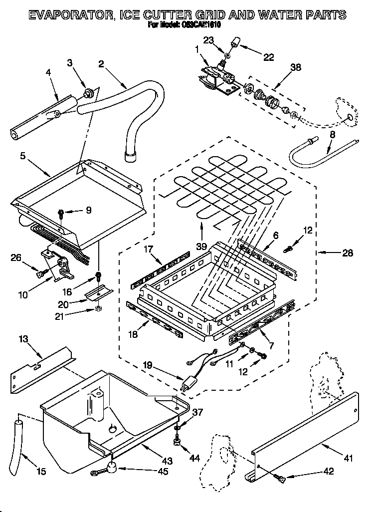 Evaporator, ice cutter grid and water