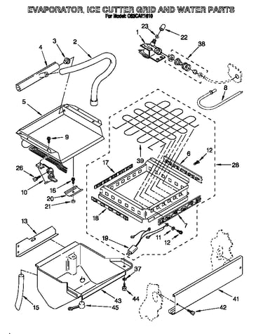 Evaporator, ice cutter grid and water