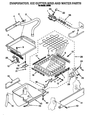 Evaporator, ice cutter grid and water