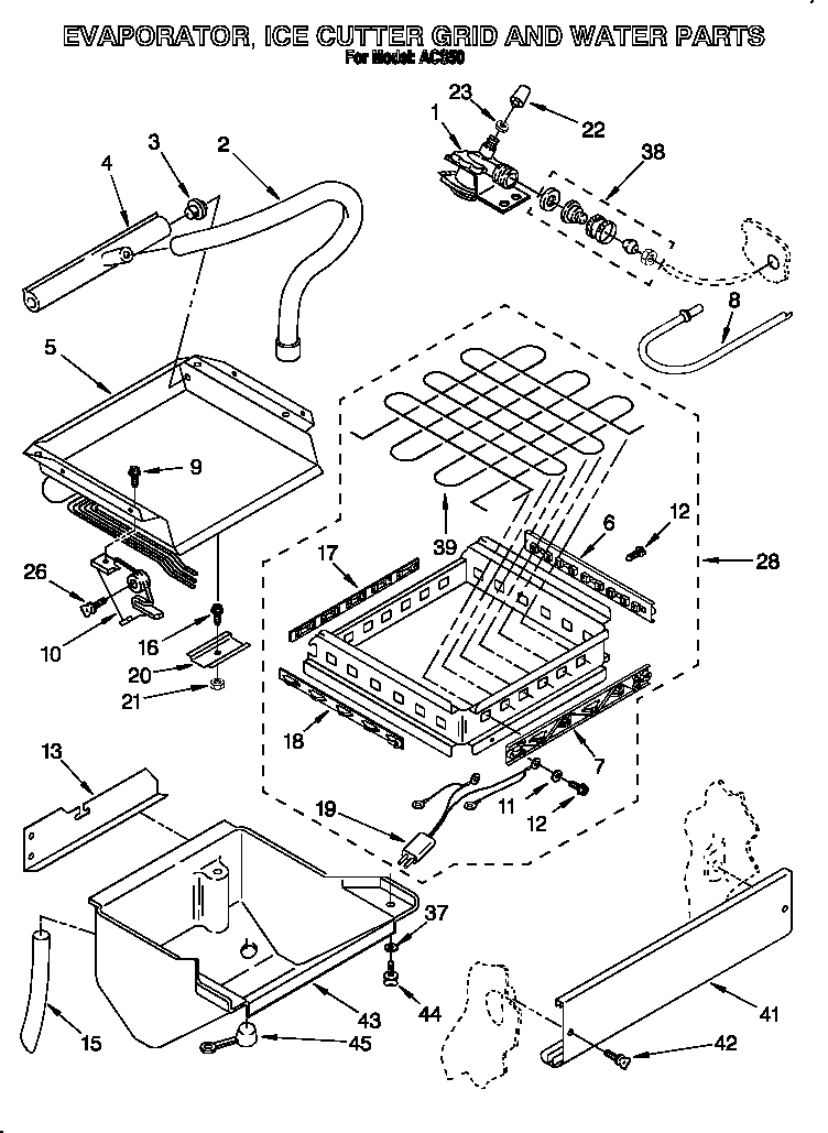 Evaporator, ice cutter grid and water