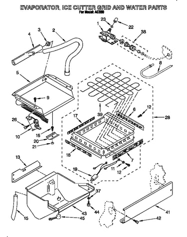Evaporator, ice cutter grid and water