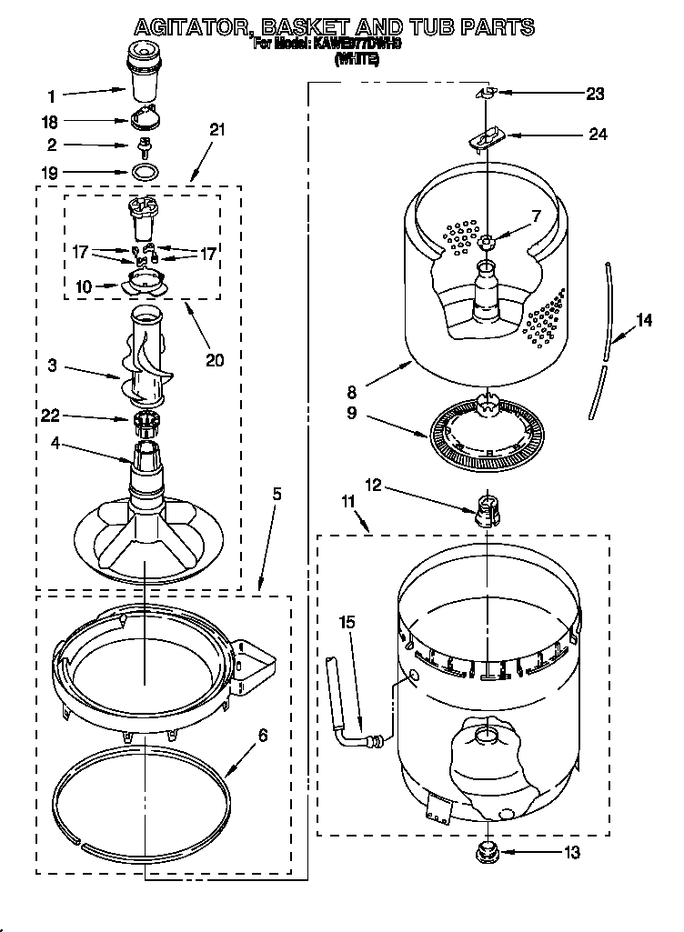 Agitator, basket and tub