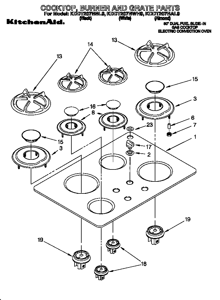 Cooktop, burner and grate