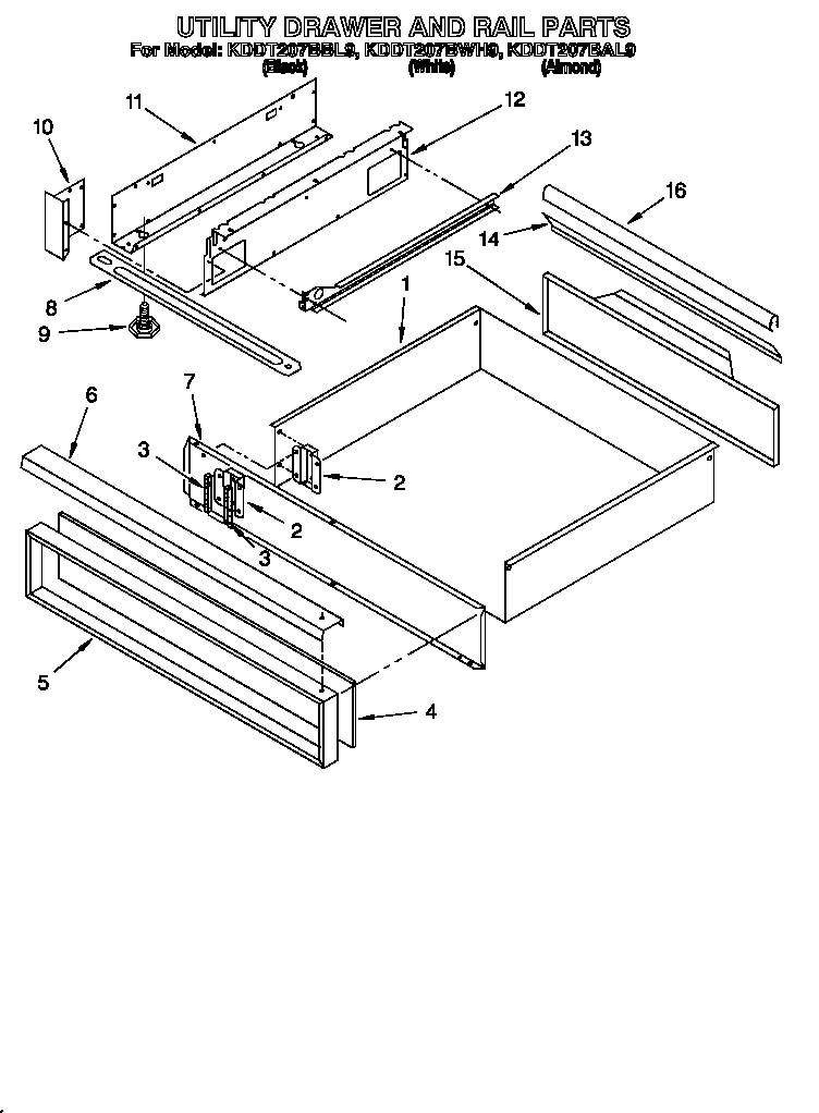 Utility drawer and rail