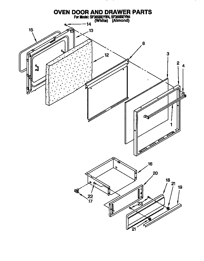 Oven door and drawer