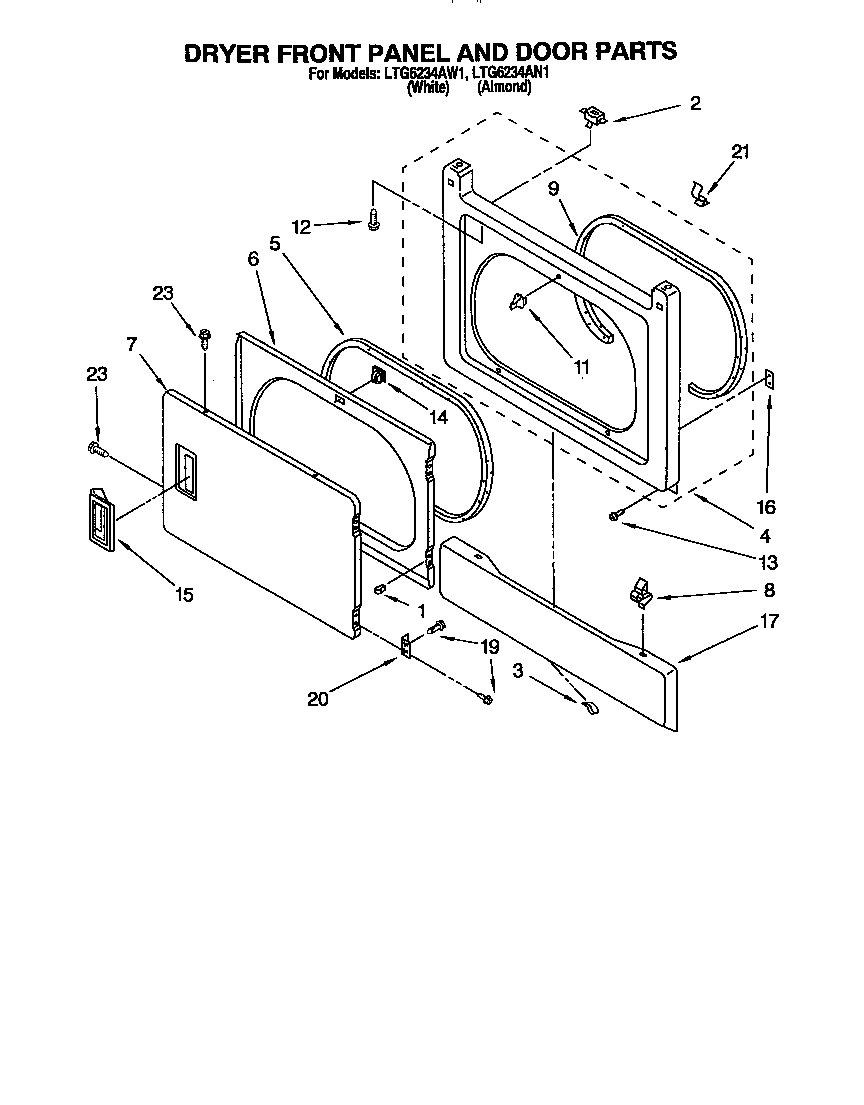 DRYER FRONT PANEL AND DOOR